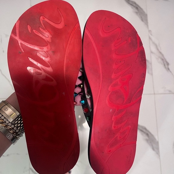 Christian Louboutin Rubber Spike Loubi Donna Flip Flop Black/Multicolor.37. Used - Picture 8 of 9